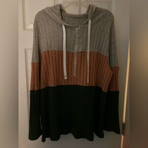 SHEIN woman Gray, Brown, and Green Zip-Up Sweater